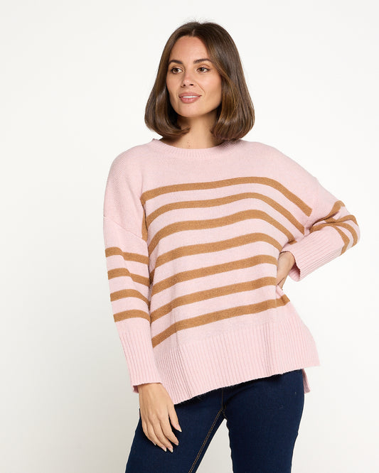 Rhianna Knit Jumper - Pink/Ginger Stripe