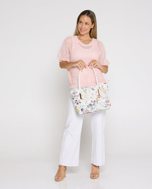 Midnight Garden Tote – White Floral