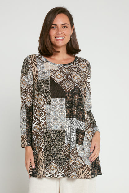 Barb Knit Top - Choc Ceramic