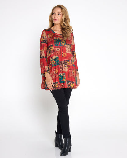 Barb Knit Top - Vermillion Collage