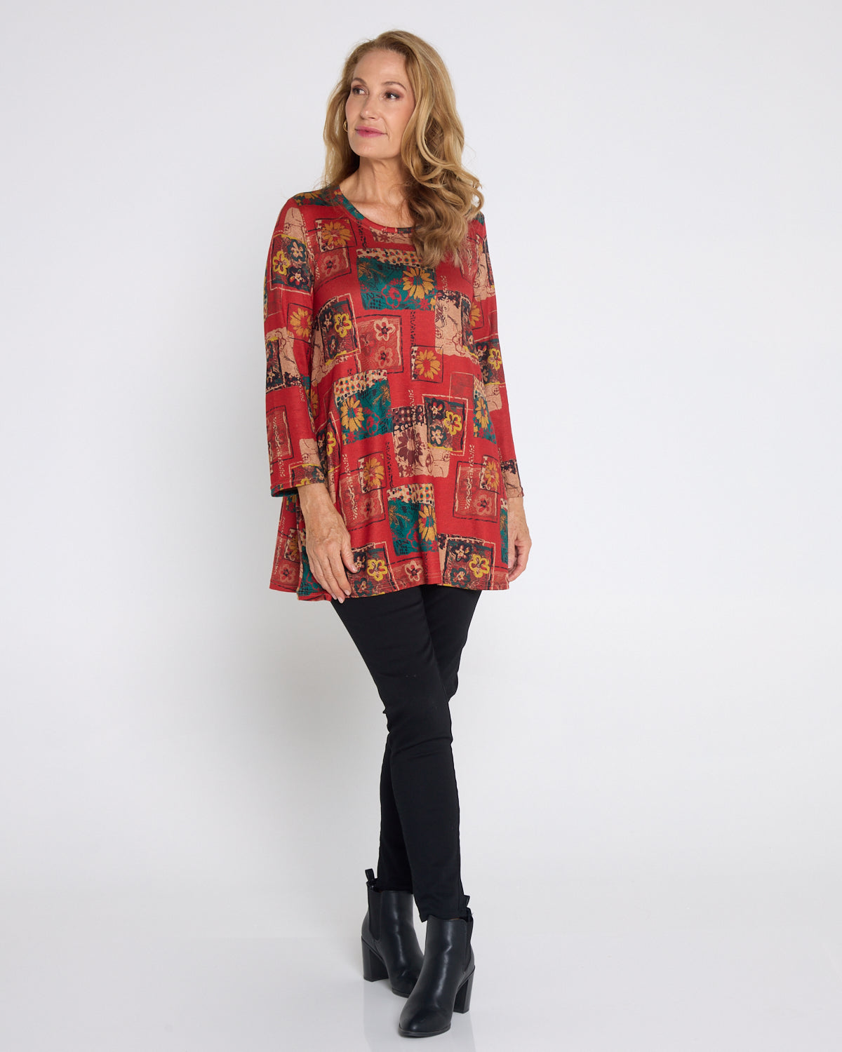 Barb Knit Top - Vermillion Collage