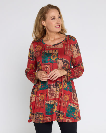 Barb Knit Top - Vermillion Collage