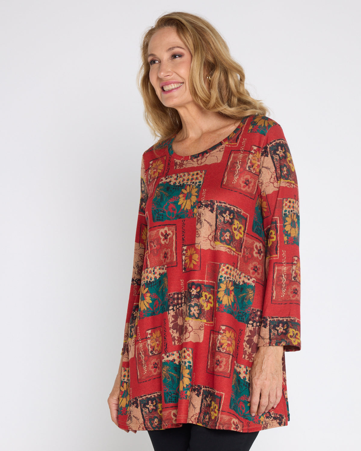 Barb Knit Top - Vermillion Collage