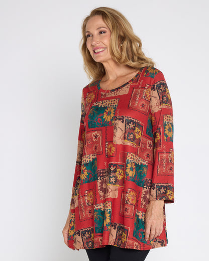 Barb Knit Top - Vermillion Collage