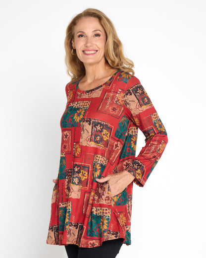 Barb Knit Top - Vermillion Collage