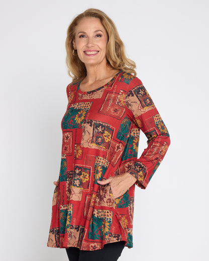 Barb Knit Top - Vermillion Collage