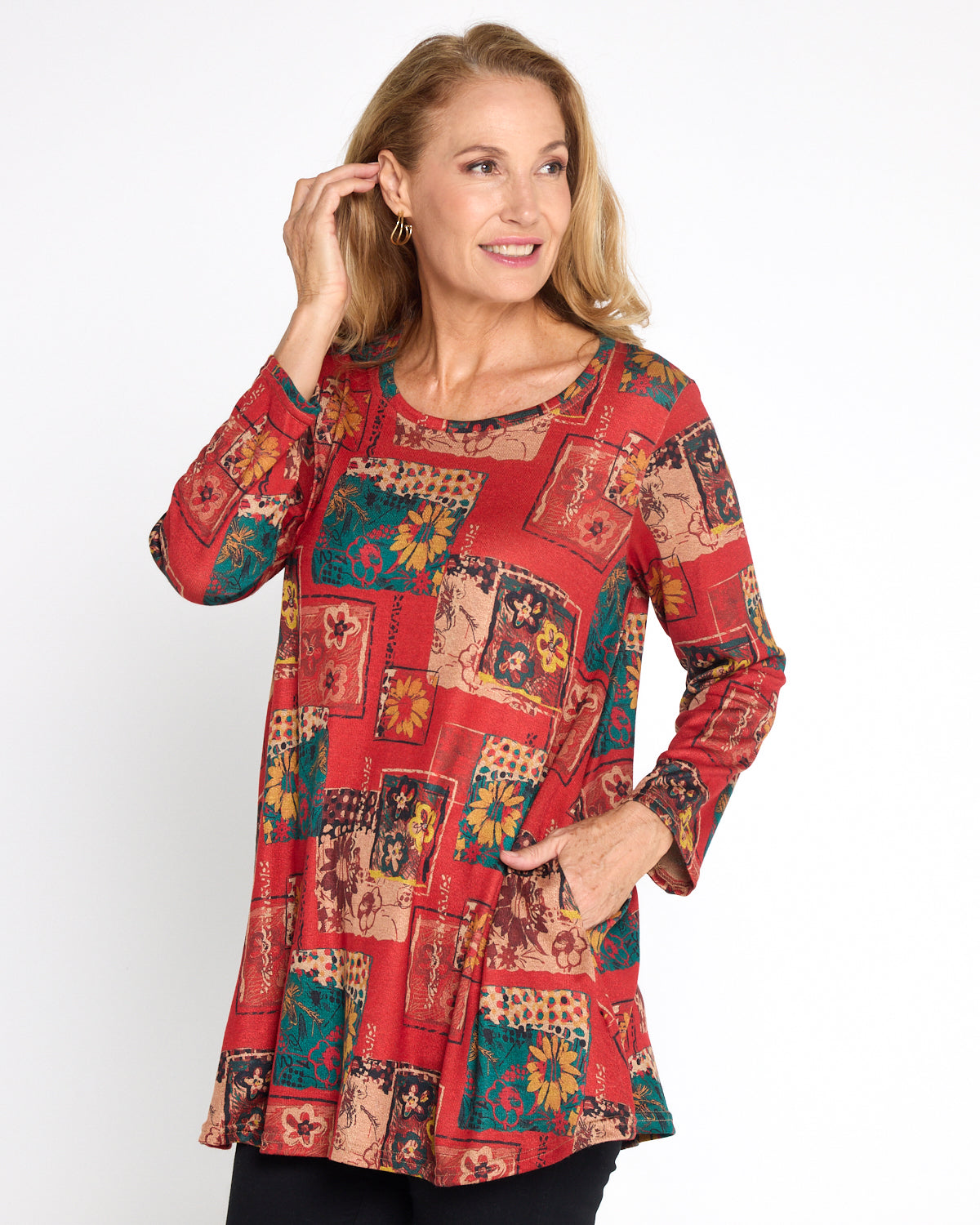 Barb Knit Top - Vermillion Collage
