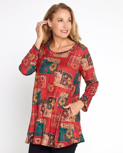 Barb Knit Top - Vermillion Collage