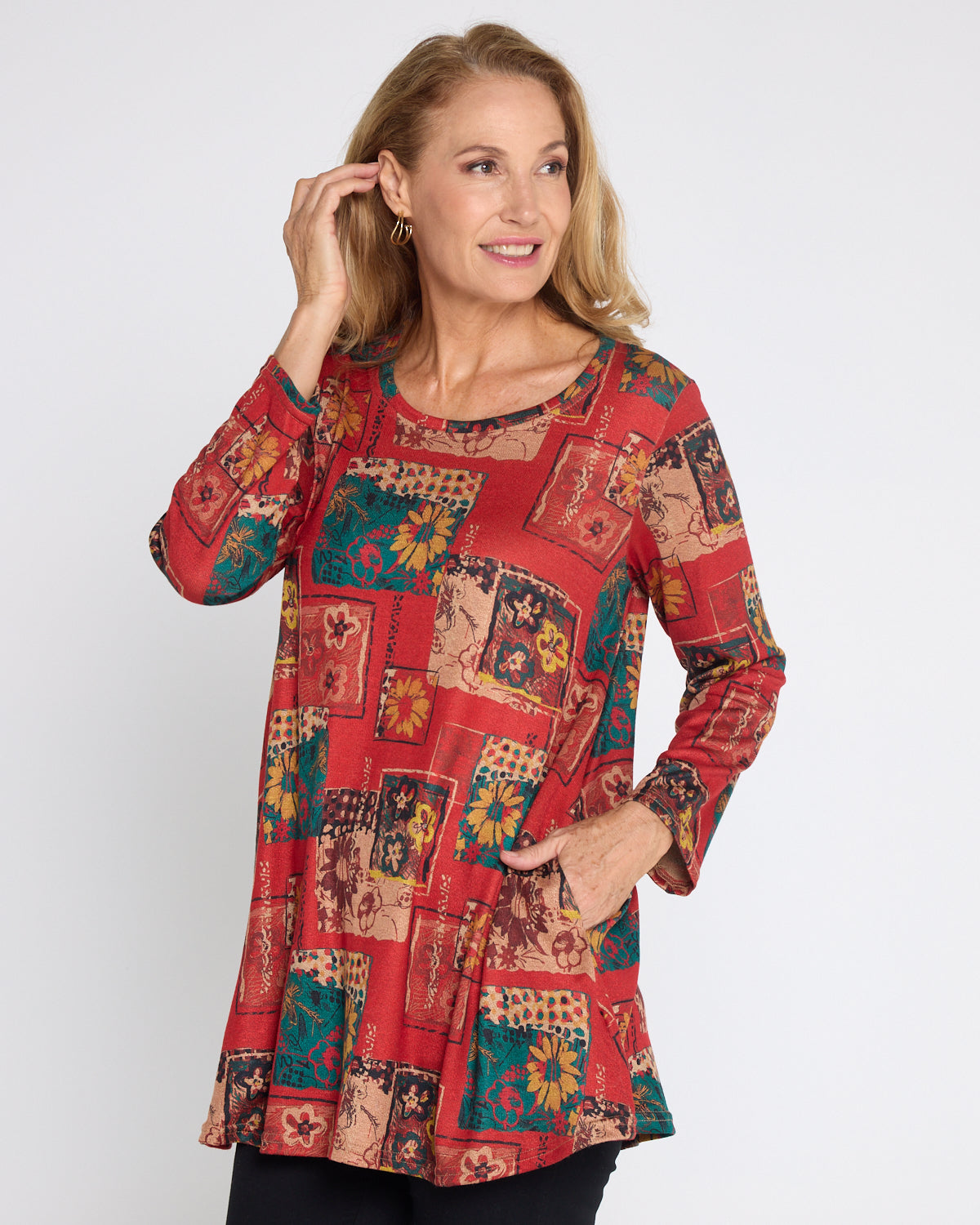 Barb Knit Top - Vermillion Collage
