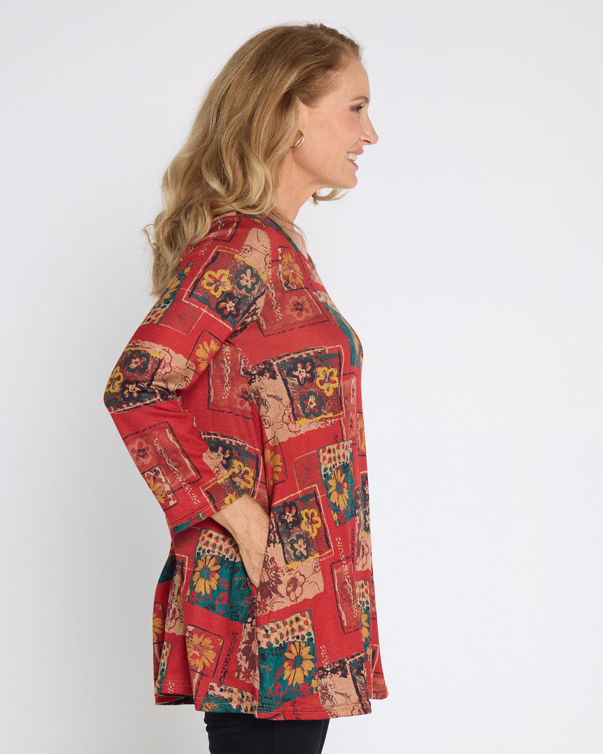 Barb Knit Top - Vermillion Collage