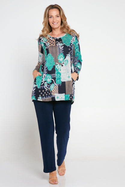 Barb Knit Top - Teal Paisley