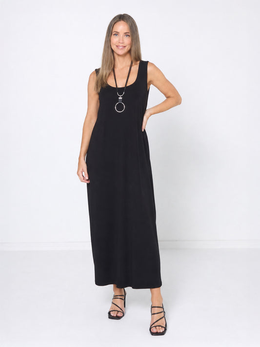 Amy Midi Stretch Slip - Black