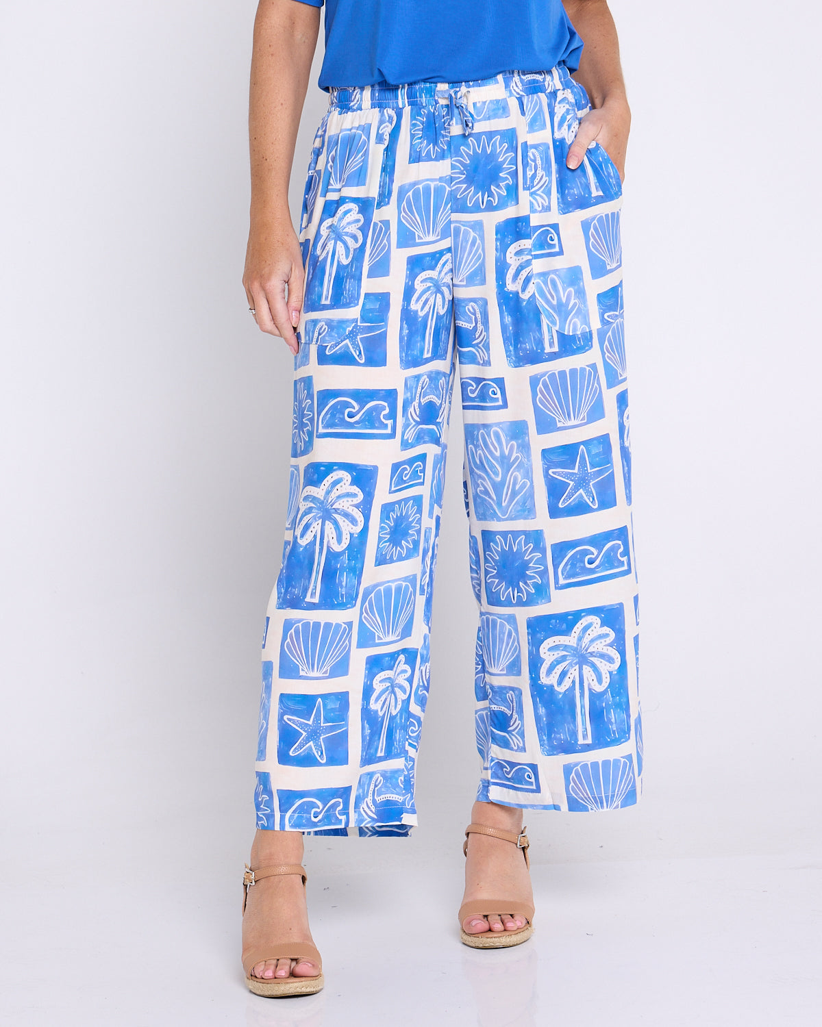 Aiko Lightweight Pants - Blue Seaside Sketch