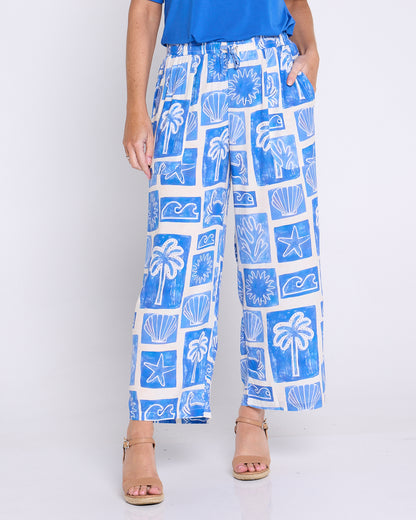 Aiko Lightweight Pants - Blue Seaside Sketch