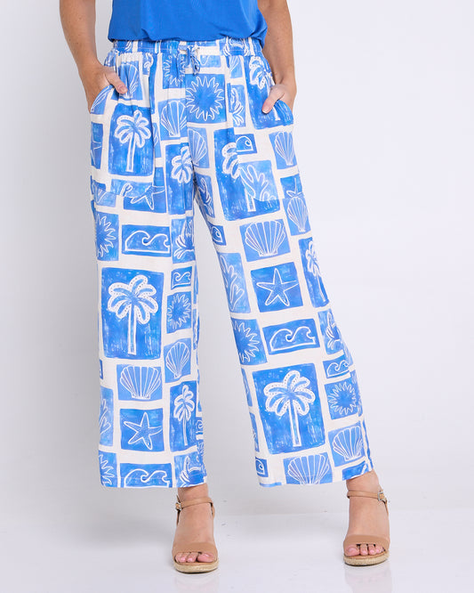 Aiko Lightweight Pants - Blue Seaside Sketch