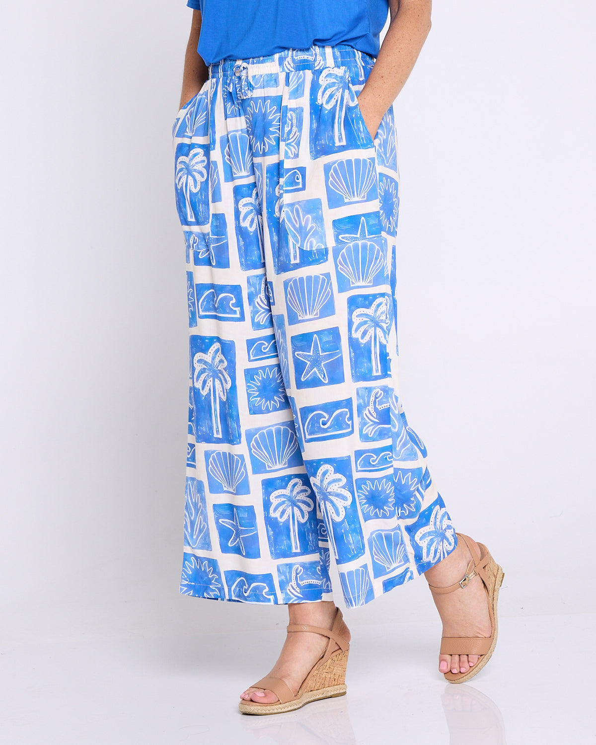 Aiko Lightweight Pants - Blue Seaside Sketch