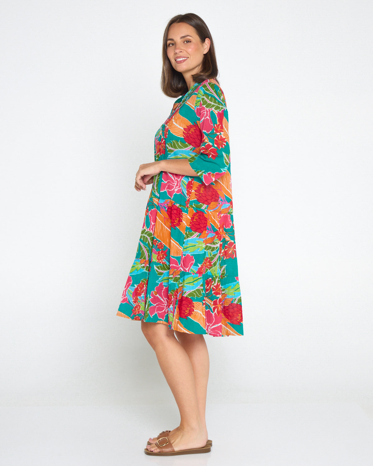 Beth Pleated Drop Waist Dress - Tropical Waratah
