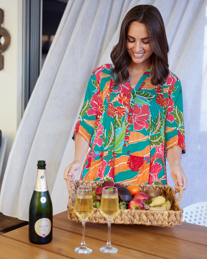 Beth Pleated Drop Waist Dress - Tropical Waratah