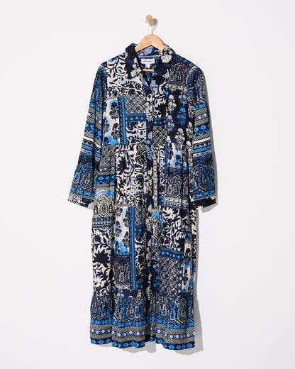 Bhadoi Maxi Dress - Blue Patchwork