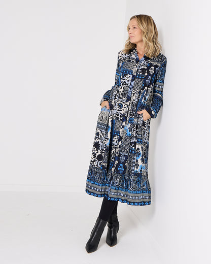 Bhadoi Maxi Dress - Blue Patchwork