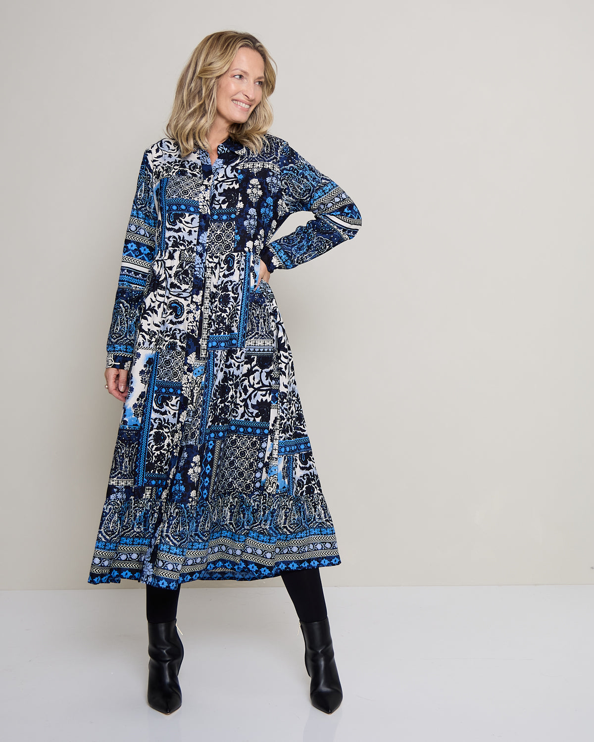 Bhadoi Maxi Dress - Blue Patchwork