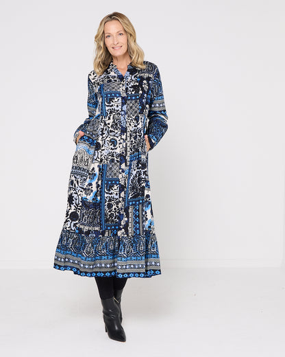 Bhadoi Maxi Dress - Blue Patchwork