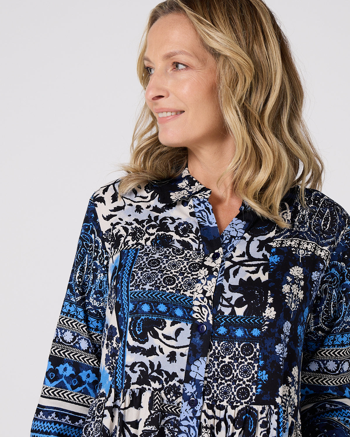 Bhadoi Maxi Dress - Blue Patchwork