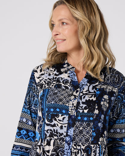 Bhadoi Maxi Dress - Blue Patchwork