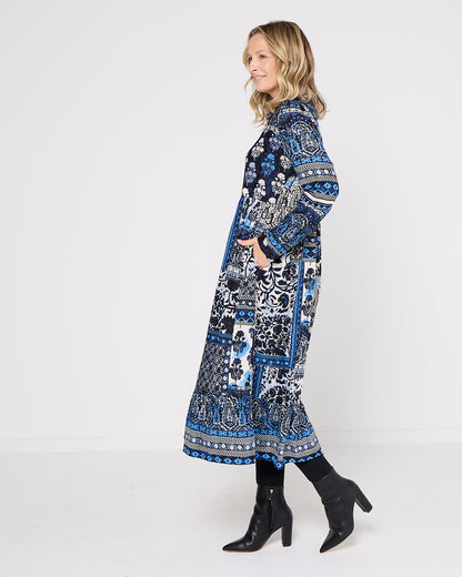 Bhadoi Maxi Dress - Blue Patchwork