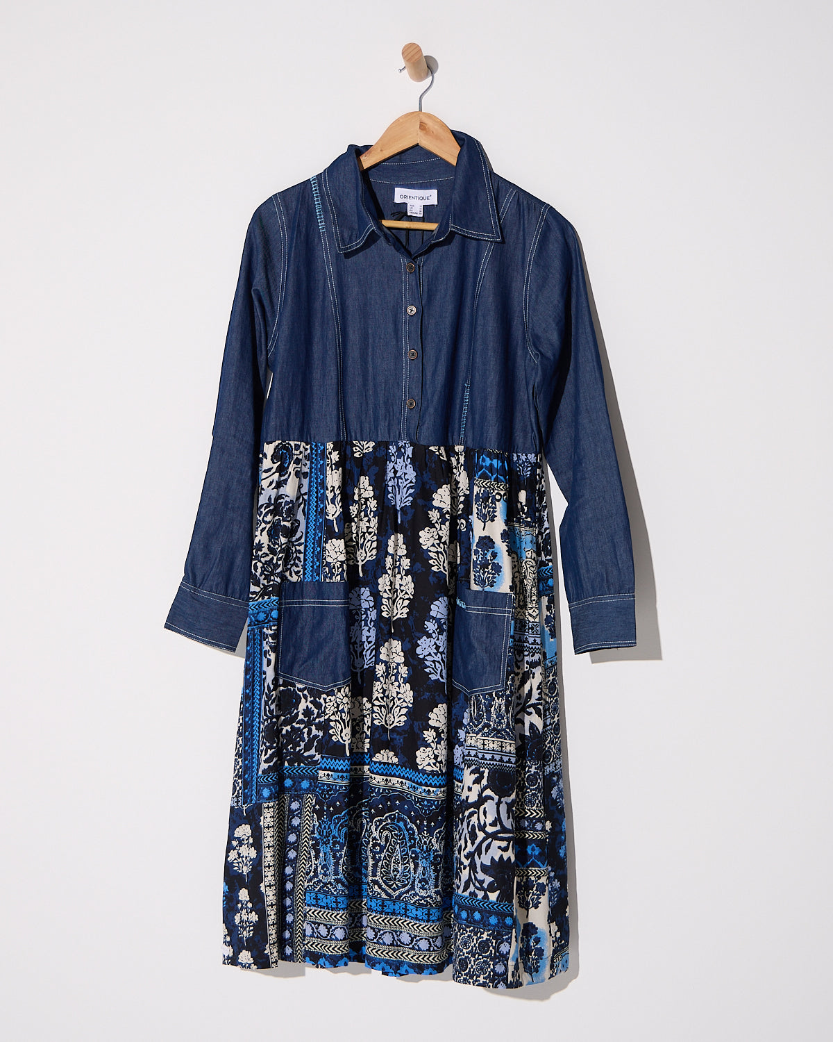 Bhadoi Denim Dress - Indigo Print