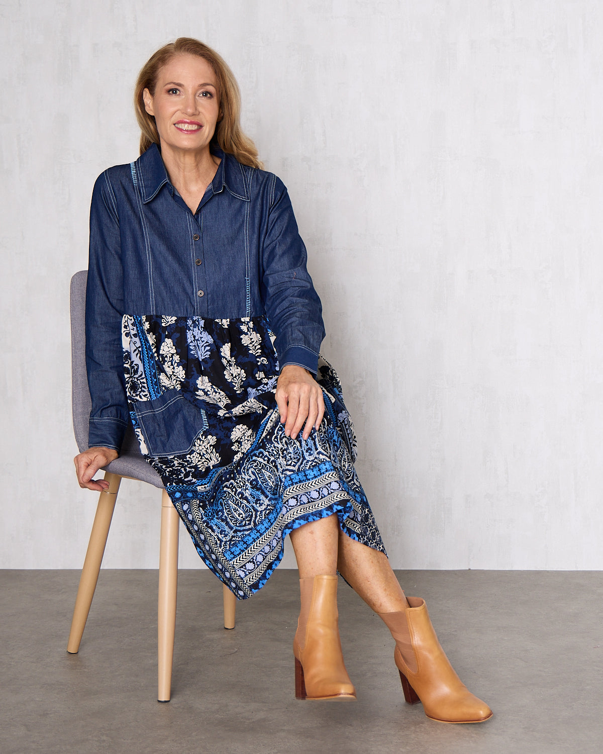 Bhadoi Denim Dress - Indigo Print