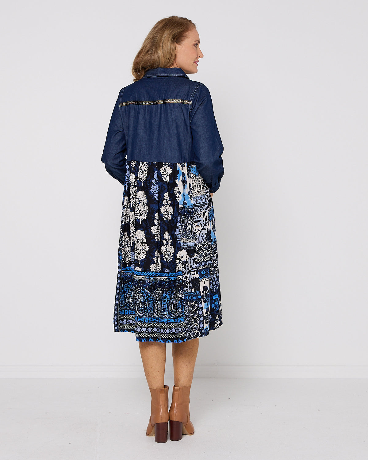 Bhadoi Denim Dress - Indigo Print