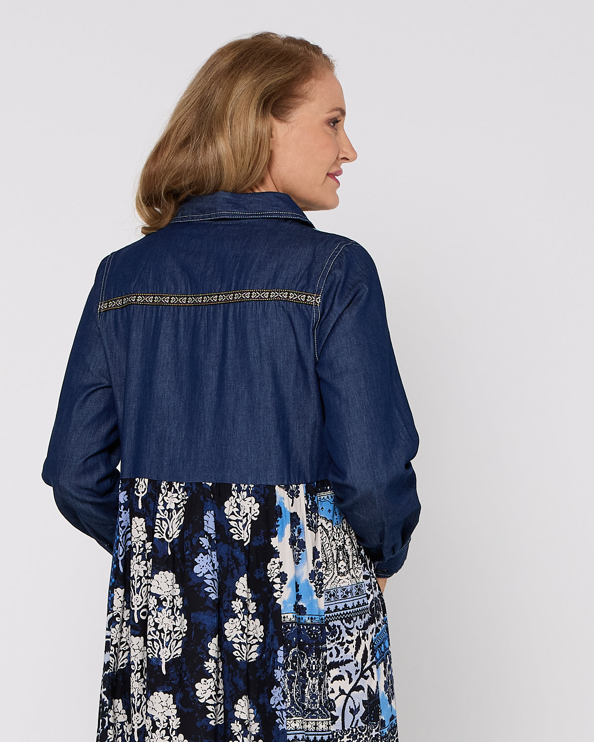 Bhadoi Denim Dress - Indigo Print