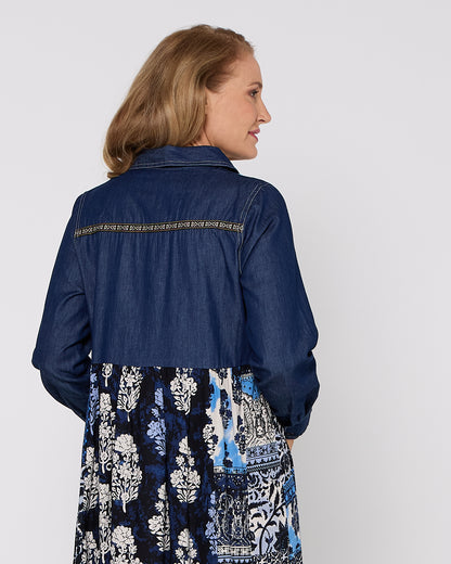 Bhadoi Denim Dress - Indigo Print