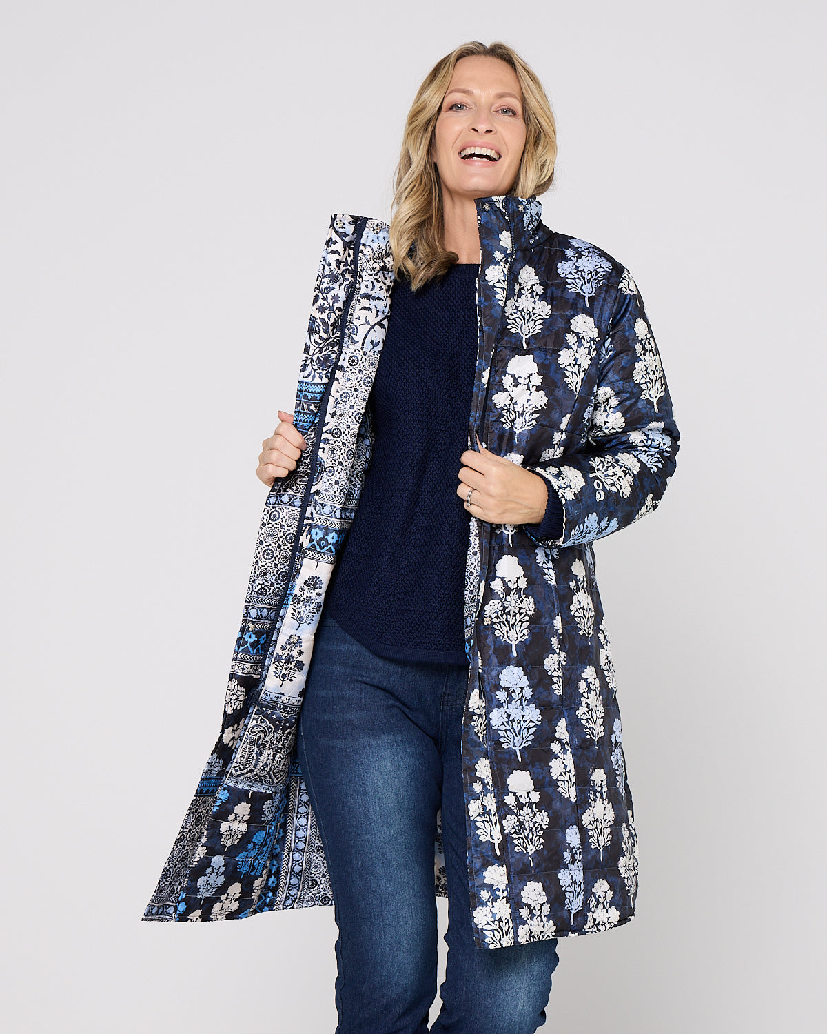 Bhadoi Reversible Puffer Jacket - Blue Patchwork