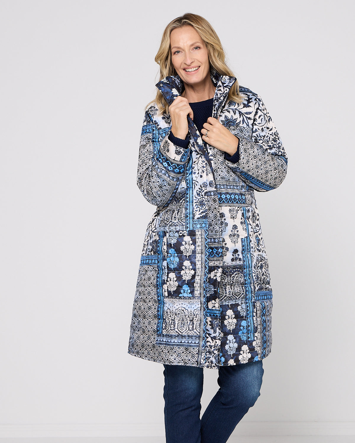Bhadoi Reversible Puffer Jacket - Blue Patchwork