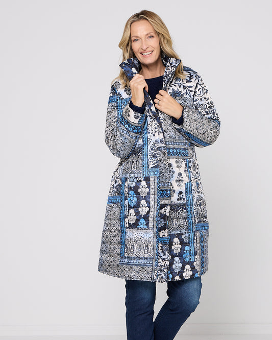 Bhadoi Reversible Puffer Jacket - Blue Patchwork