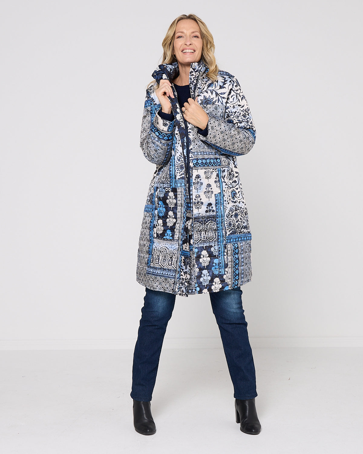 Bhadoi Reversible Puffer Jacket - Blue Patchwork