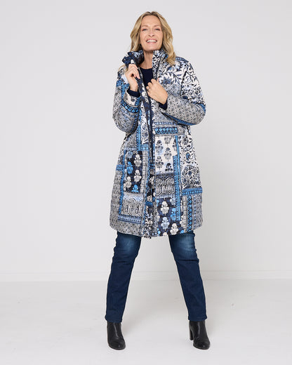 Bhadoi Reversible Puffer Jacket - Blue Patchwork