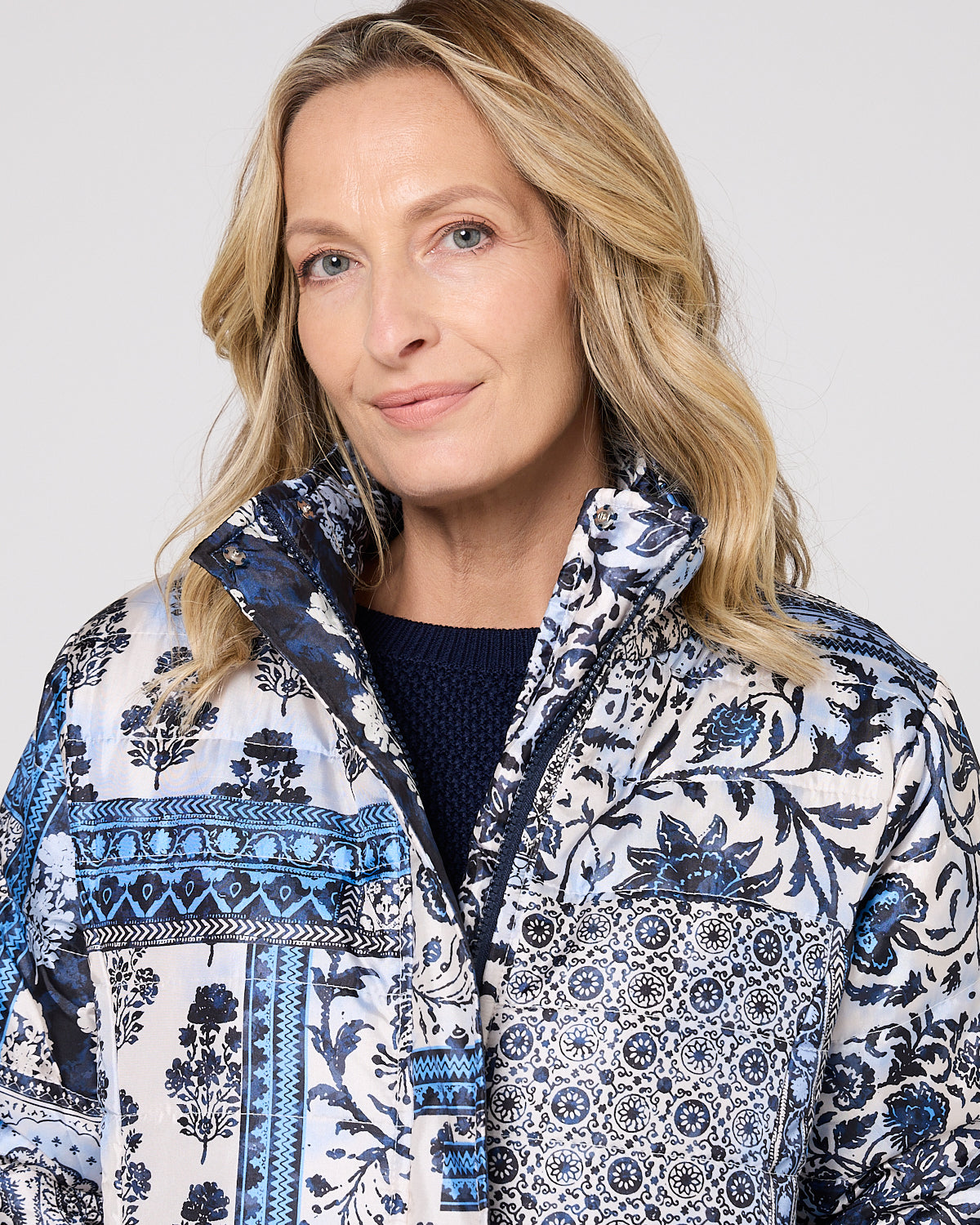 Bhadoi Reversible Puffer Jacket - Blue Patchwork