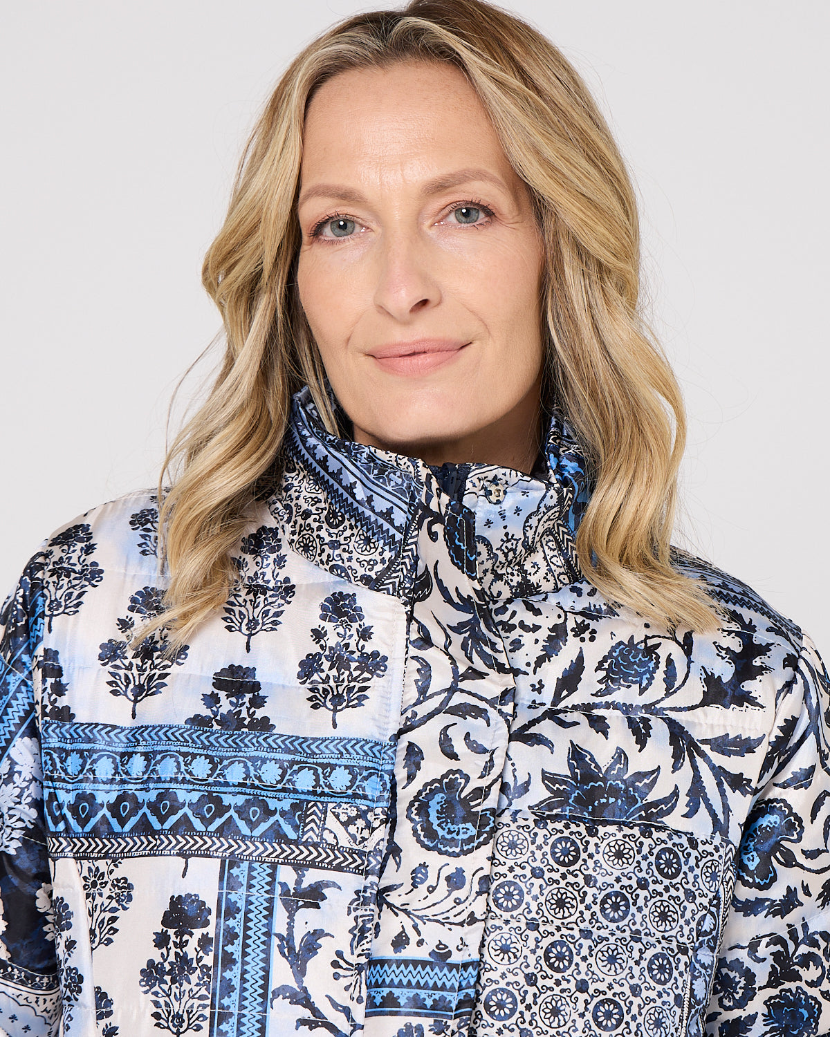 Bhadoi Reversible Puffer Jacket - Blue Patchwork