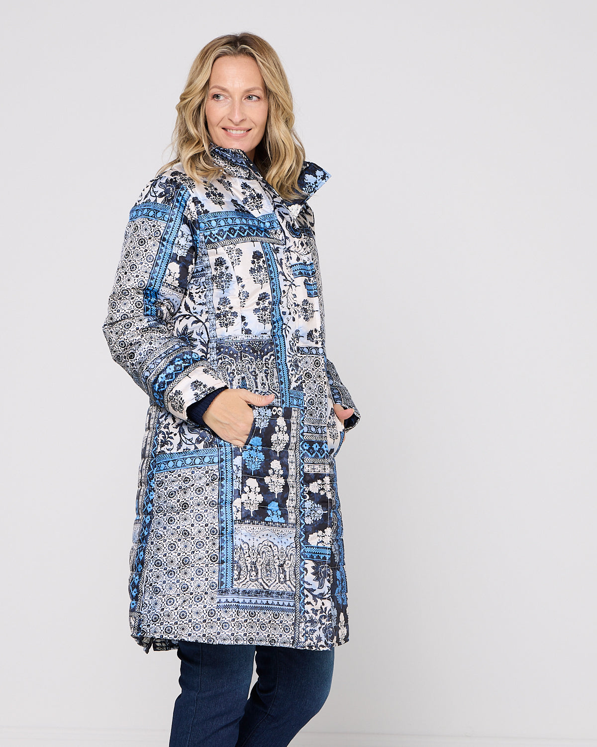 Bhadoi Reversible Puffer Jacket - Blue Patchwork