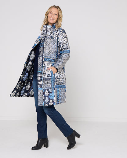 Bhadoi Reversible Puffer Jacket - Blue Patchwork