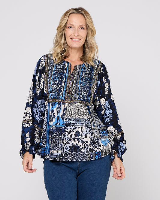 Bhadoi Blouse - Indigo Print