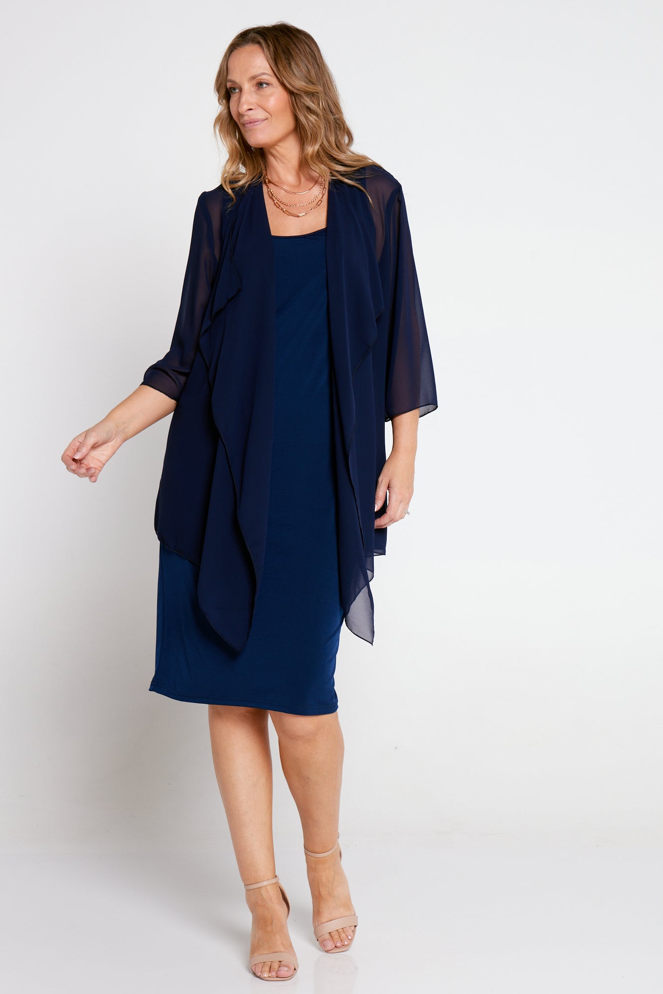 Bianca Chiffon Waterfall Jacket Navy TULIO Fashion