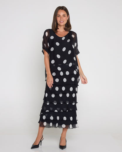 Margo Silk Dress - Black/Polka Dot