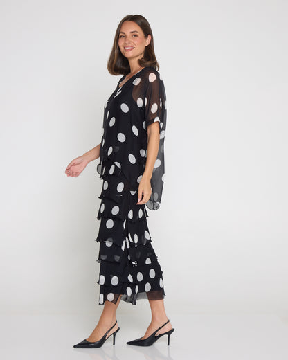Margo Silk Dress - Black/Polka Dot
