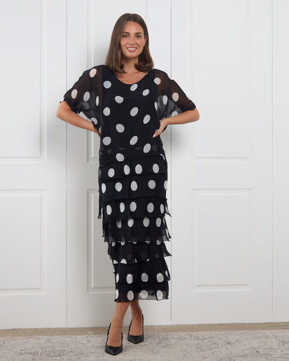 Margo Silk Dress - Black/Polka Dot