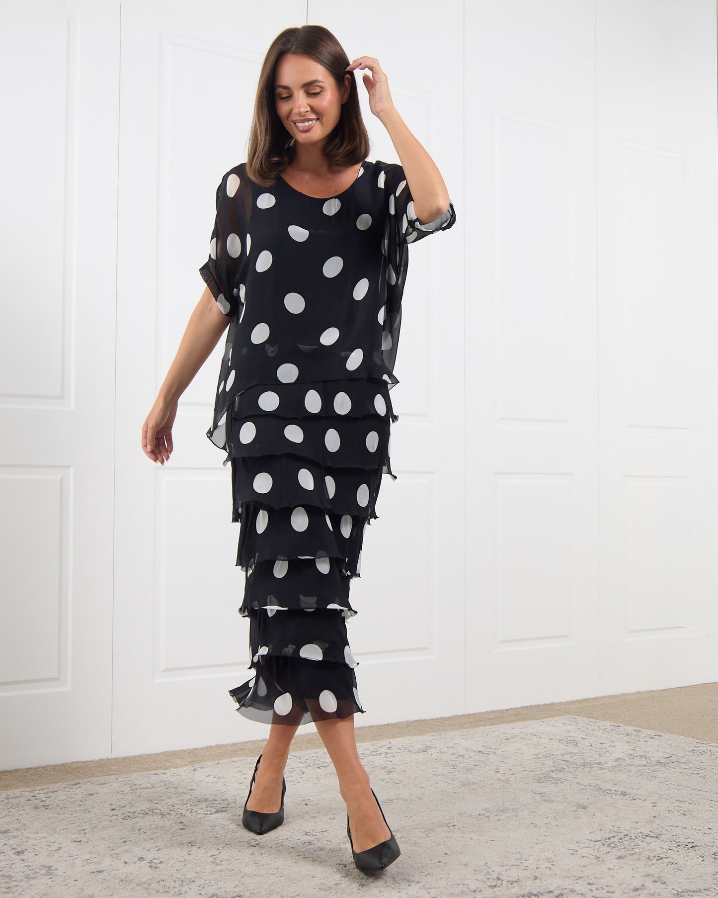 Margo Silk Dress - Black/Polka Dot