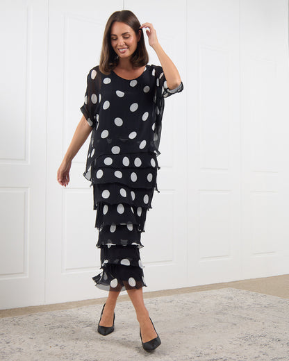 Margo Silk Dress - Black/Polka Dot